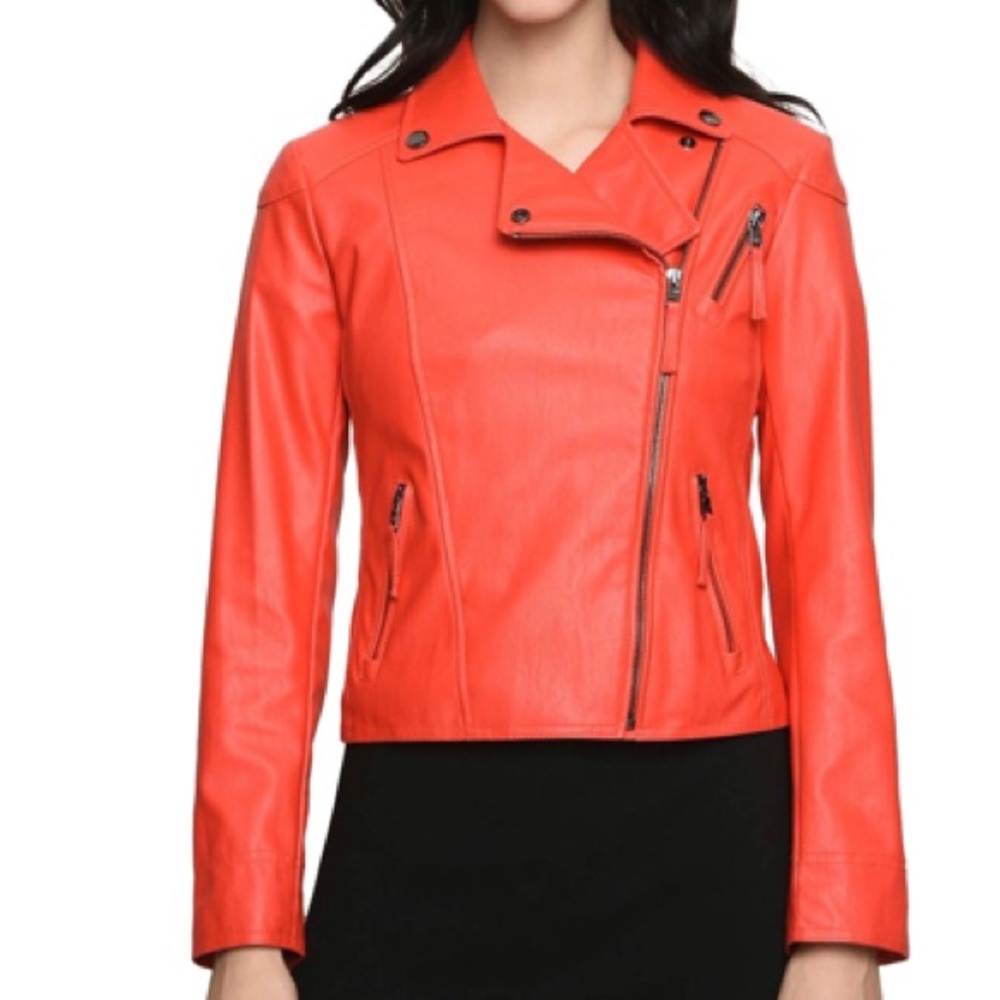 Armani Exchange Red Leather Moto Jacket